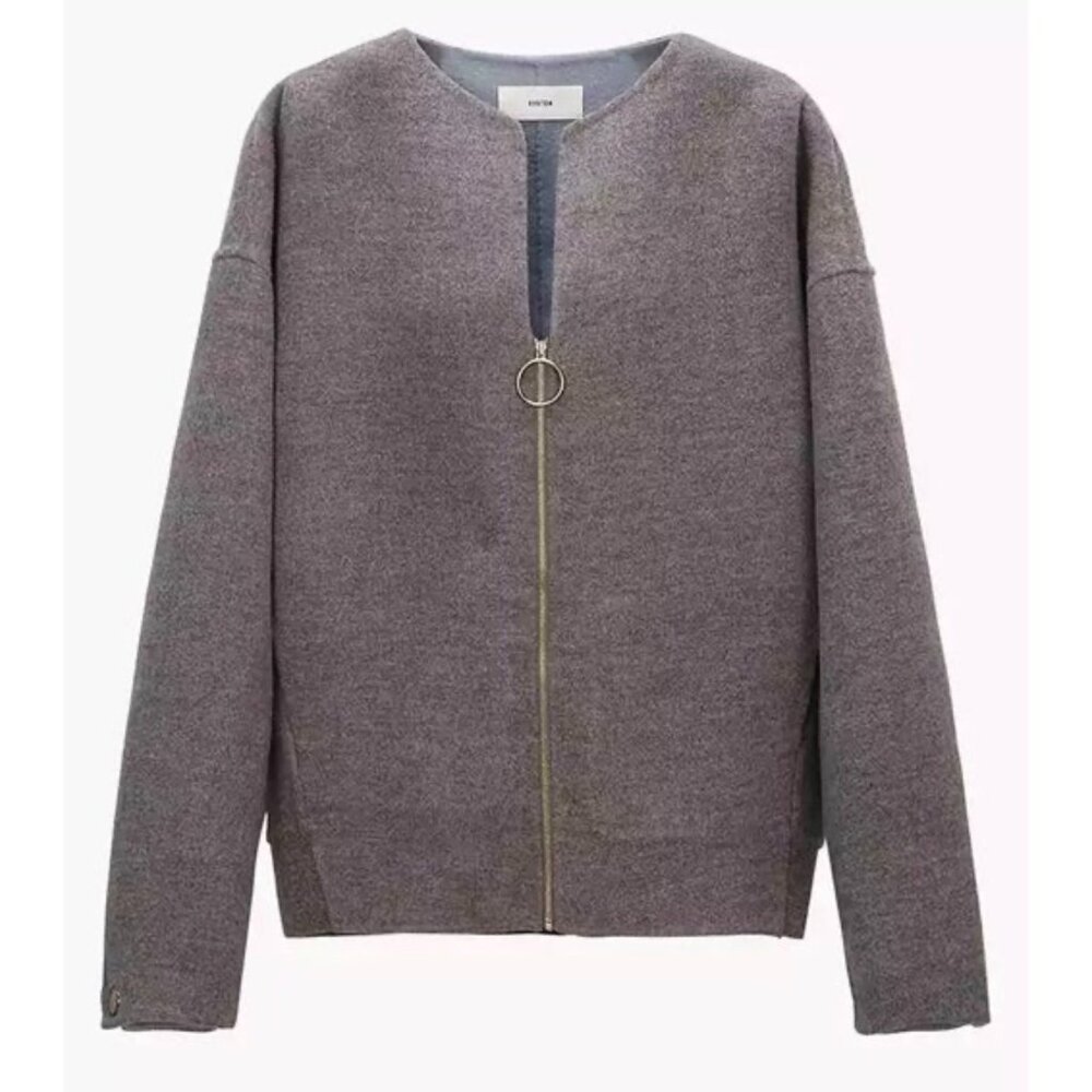 SYSTEM Driven Mo Merino Wool Loose Boxy Fit Half Jacket Coat Sz Small